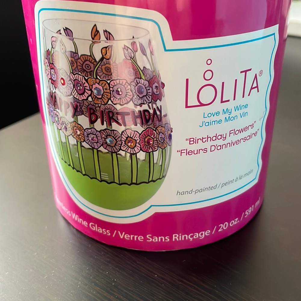 BRAND NEW- Lolita Birthday Flowers Steam-less Wine Glass